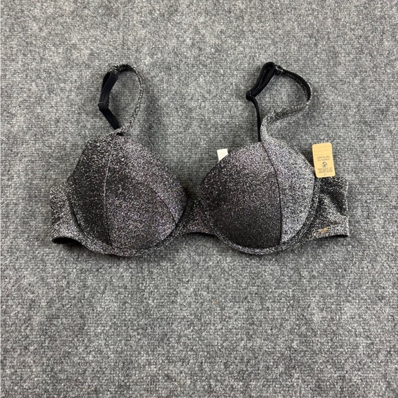 PINK Victoria's Secret Other - PINK by Victoria’s Secret Shimmer Push-Up Bikini Top NWT Black/Silver size: XL